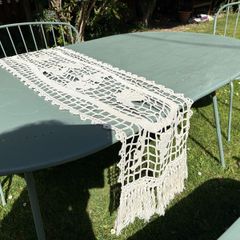 Vintage French Crochet Table Runner with fringe each end