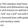 Flexible Hose 2 meters long  equals 200 cm for Washing Machine and Dishwasher in Stainless Steel, Image 6