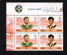 2001 Ireland GAA Hall of Fame (Padraic Carney, Frank Cummins) Commemorative Stamp Plate Block 1A1A1A1A Mint Never Hinged (MNH)