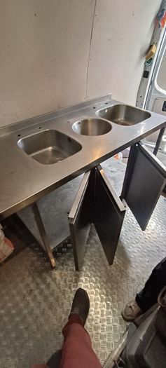 Commercial Stainless Steel Double Sink Unit with Taps