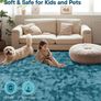 160x230cm Blue Green Large Rug for Living Room - Ultra Soft Fluffy Shaggy Rugs for Bedroom, Indoor Nursery Carpets for Kids Room Home Decor, Non Shedding, Anti-Slip Backing Image 3