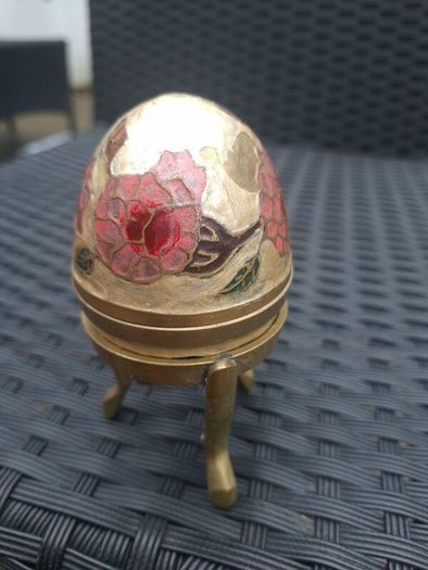 Vintage 1970's Cloisonne/Enamel Brass Egg Trinket Box