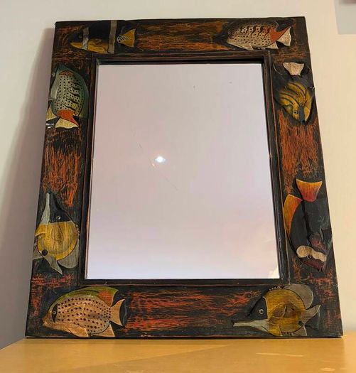 Hand-Carved Tropical Fish Wooden Mirror