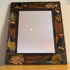 Hand-Carved Tropical Fish Wooden Mirror