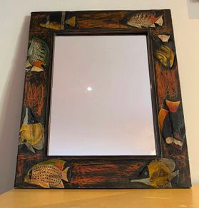 Hand-Carved Tropical Fish Wooden Mirror