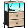 Bedside Table with LED Light, Small Side Table with Charging Station Image 9