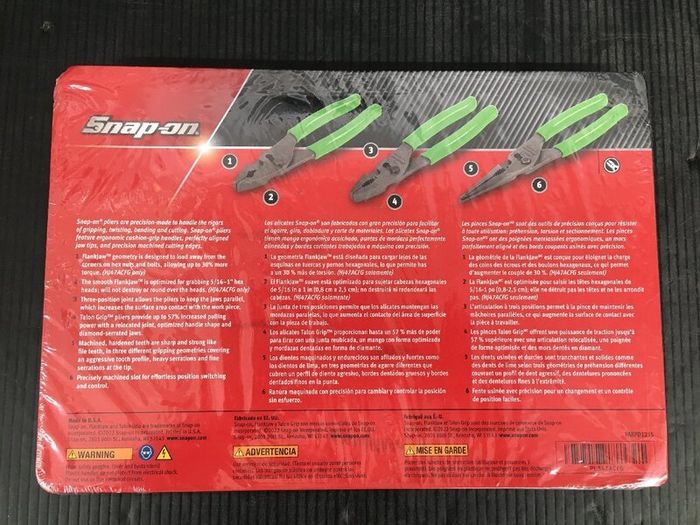 Snap On 3 Pc Talon Grip Slip Joint Pliers Set Green For Sale in ...