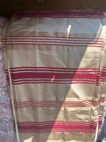Cream and red striped curtain. 90X90