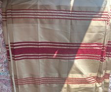 Cream and red striped curtain. 90X90