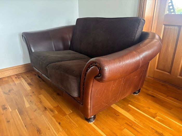 Brown Leather & Fabric 3-Seater Sofa