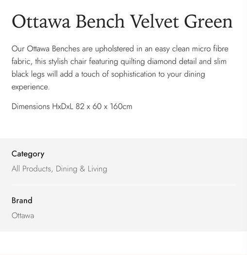 Ottawa green velvet bench and 2 matching chairs