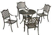 5-Piece Outdoor Furniture Dining Set, Cast Aluminum Conversation Set with 4 Chairs and Round Table with Umbrella Hole for Patio Garden Deck, Bronze Tone