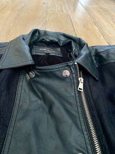 River Island heavy leather coat with detachable fur