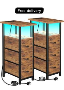 Bedside Table Set of 2 with Charging Station