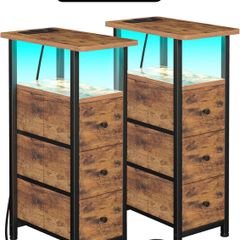 Bedside Table Set of 2 with Charging Station