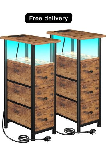 Bedside Table Set of 2 with Charging Station