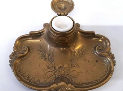 French Art Nouveau Brass Inkwell