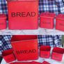 Vintage Red Metal Bread Bin & Kitchen Canister Set. 1960s Style Image 2