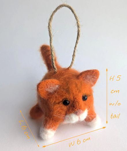 Handmade Woollen Red Cat Charm/ Xmas Decor