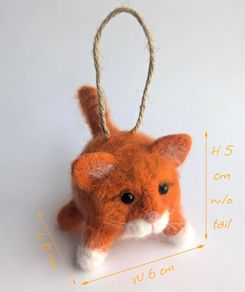 Handmade Woollen Red Cat Charm/ Xmas Decor