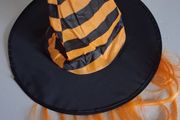 Kids Orange &amp; Black Stripe with Orange Hair Witches Hat