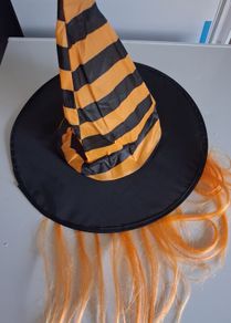 Kids Orange & Black Stripe with Orange Hair Witches Hat