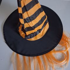 Kids Orange & Black Stripe with Orange Hair Witches Hat