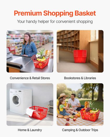 12 PCS, 21L Stackable PE Plastic Grocery Baskets with Metal Handles, Dense Mesh Structure, Holds up to 9.07kg, Portable for Grocery