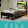 3FT Single Bed Frame with LED Lights and Charging Station Image 4