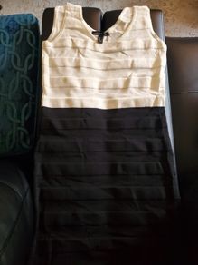 Mango Basics Black & Cream Colour Block Dress  Size S