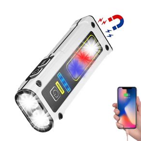 LED Source Work Lamp with Magnet Alarm SOS Key Chain Power Bank Waterproof Emergency Camping Hiking Flashlight Torch
