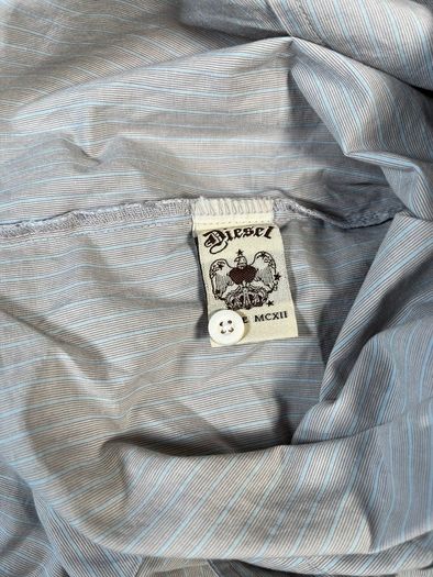 Diesel Embroidered Short Sleeve Button Up Shirt - Mens Sz M - Blue Grey Stripe