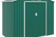 7ft x 4ft Lockable Garden Shed Large Patio Roofed Tool Metal Storage Building Foundation Sheds Box Outdoor Furniture, Green