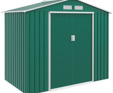 7ft x 4ft Lockable Garden Shed Large Patio Roofed Tool Metal Storage Building Foundation Sheds Box Outdoor Furniture, Green