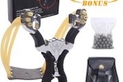 NEW SALE | Stainless Steel Slingshot Set Outdoor Hunting Catapult Toy Powerful Slingshot Bow + 2pcs Rubber Bands Replacement + 50pcs Steel Balls + 1pcs Leather Bag