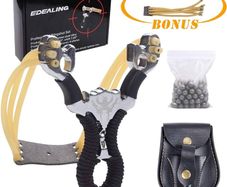 NEW SALE | Stainless Steel Slingshot Set Outdoor Hunting Catapult Toy Powerful Slingshot Bow + 2pcs Rubber Bands Replacement + 50pcs Steel Balls + 1pcs Leather Bag