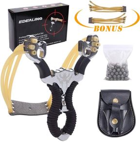 NEW SALE | Stainless Steel Slingshot Set Outdoor Hunting Catapult Toy Powerful Slingshot Bow + 2pcs Rubber Bands Replacement + 50pcs Steel Balls + 1pcs Leather Bag