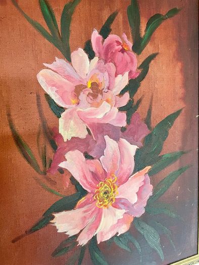 Vintage Peonies Floral Original Acrylic Painting In Ornate Frame