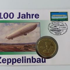 Zeppelin 100 Years coin-medal stamp first day cover