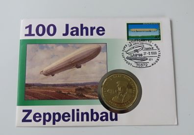 Zeppelin 100 Years coin-medal stamp first day cover