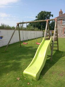 Wooden slide and swing set