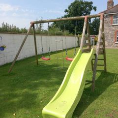 Wooden slide and swing set