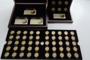 56 x USA State Quarters UNC 2 wood cases - Fifty + Six x 24 Carat Gold Plated