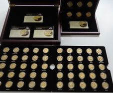 56 x USA State Quarters UNC 2 wood cases - Fifty + Six x 24 Carat Gold Plated