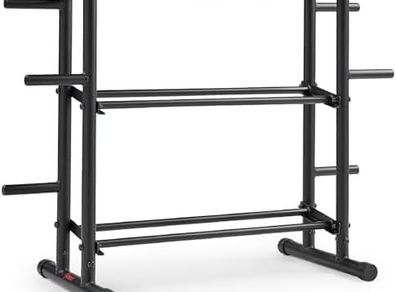 Health & Fitness Multi-Weight Storage Rack Stand for Dumbbells, Kettlebells, Olympic Weight Plates, Barbell and Medicine Ball, Heavy Duty Metal Strength Training Stand for Home Gym