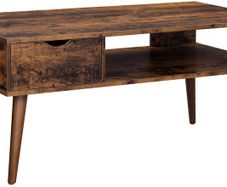 _Coffee Table with Storage Drawer, Open Compartment for Living Room, Dining Room, 100 x 50 x 45 cm Vintage Brown