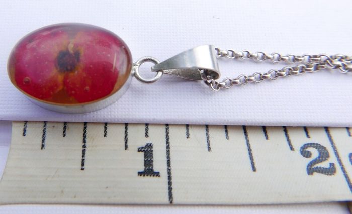 Sterling Silver 925 Chain Necklace With Resin Silver Mounted Flower Pendant Hallmark Length 16,5" - 5,94g