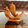 MCM Retro Carved Pair Wooden Koi Fish Cocktail Stick Holders with Black Eyes Kitschy Vintage Image 2