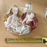 Pair of  glazed, gilt, porcelain Holy Family, infant Jesus Italian wall plaques, devotional item, Image 3