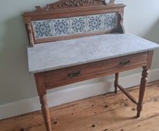 Antique Victorian pine washstand wash stand with marble top and tiles splash back